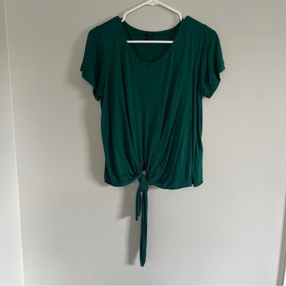 J Crew Top Womens Medium Green Short Sleeve V Neck Tie Front Casual